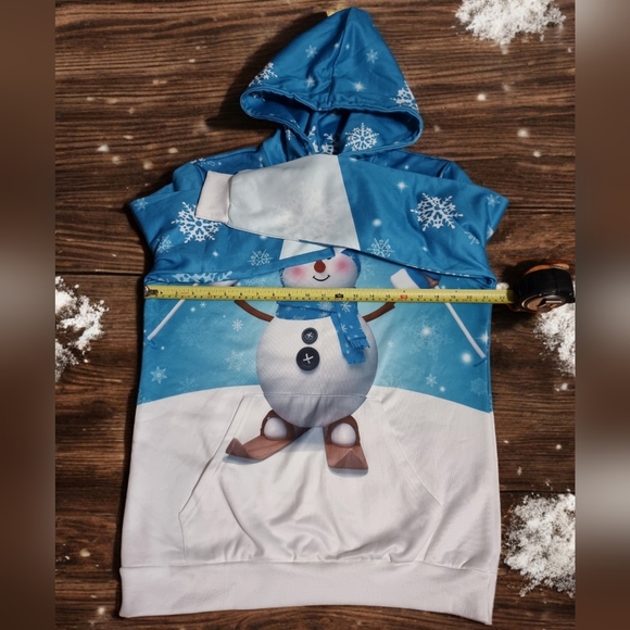 Super Cute Christmas Winter Snowman Double Sided Print Hoodie Pullover - Picture 5 of 10